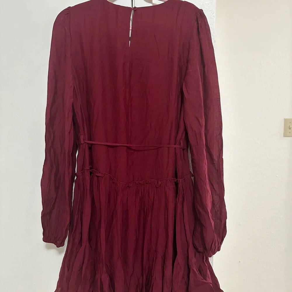 Blu ivy maroon swing dress with tie and ruffled bottom new with tag - Picture 5 of 7